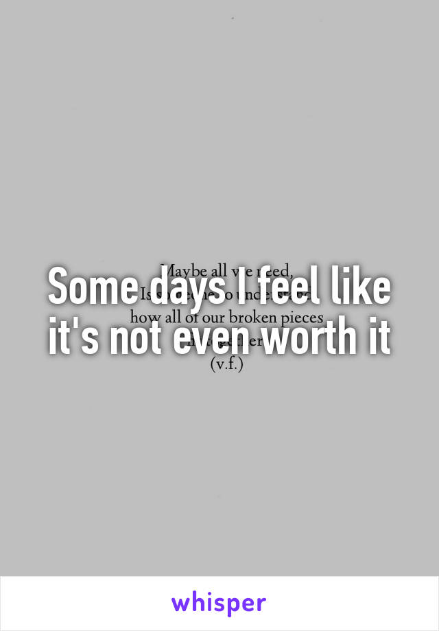 Some days I feel like it's not even worth it