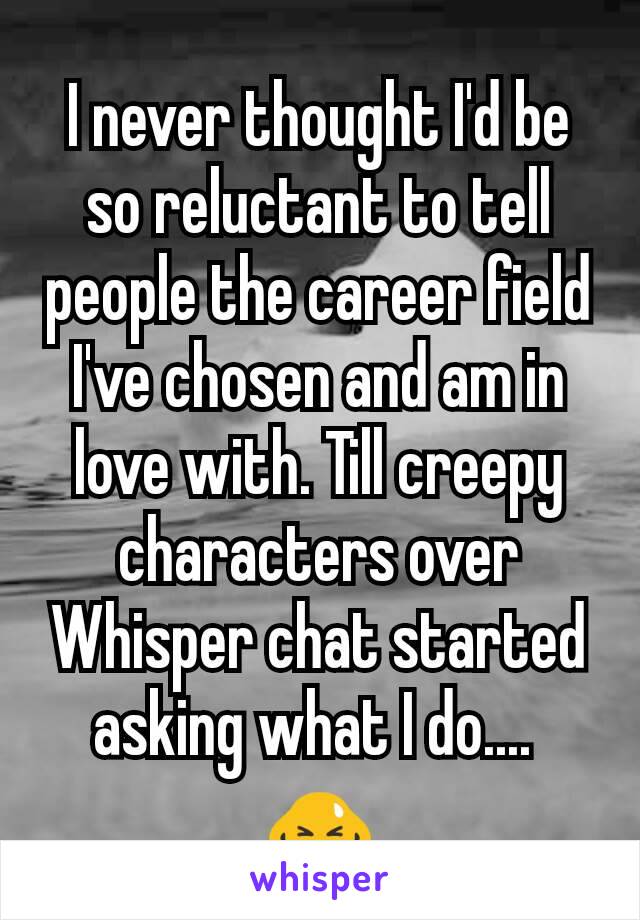 I never thought I'd be so reluctant to tell people the career field I've chosen and am in love with. Till creepy characters over Whisper chat started asking what I do.... 
🙇
