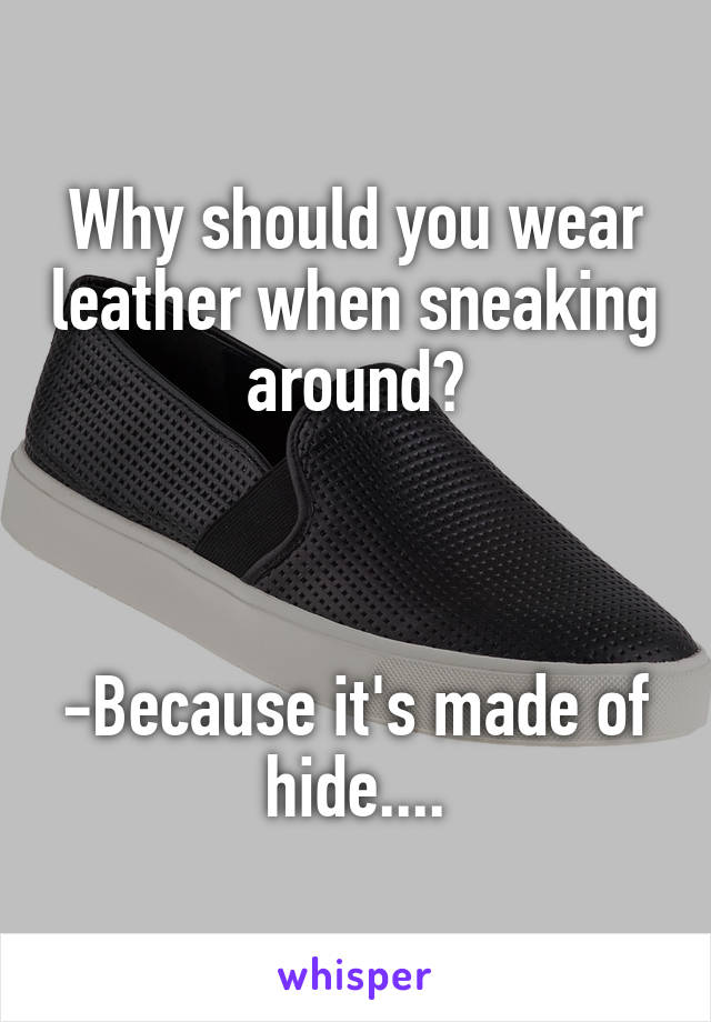 Why should you wear leather when sneaking around?



-Because it's made of hide....