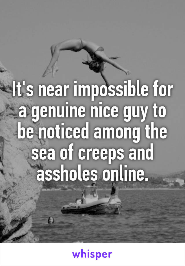 It's near impossible for a genuine nice guy to be noticed among the sea of creeps and assholes online.