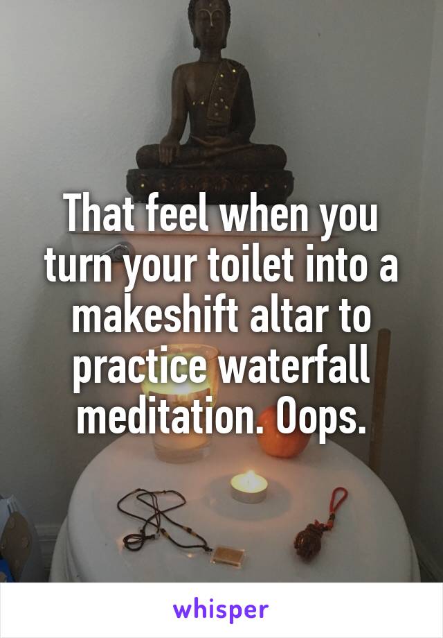 That feel when you turn your toilet into a makeshift altar to practice waterfall meditation. Oops.