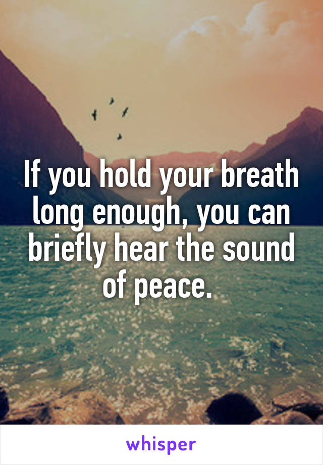 If you hold your breath long enough, you can briefly hear the sound of peace. 