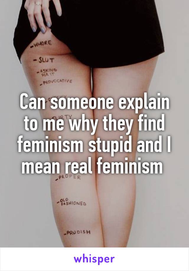 Can someone explain to me why they find feminism stupid and I mean real feminism 
