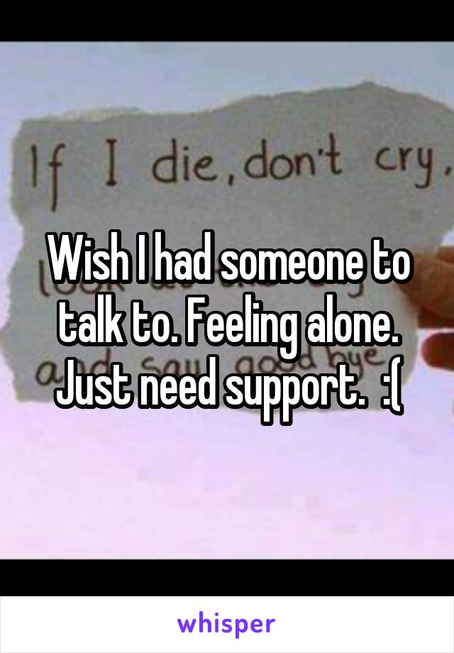 Wish I had someone to talk to. Feeling alone. Just need support.  :(