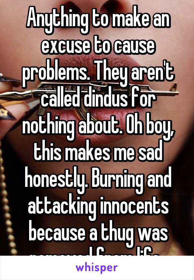 Anything to make an excuse to cause problems. They aren't called dindus for nothing about. Oh boy, this makes me sad honestly. Burning and attacking innocents because a thug was removed from life. 