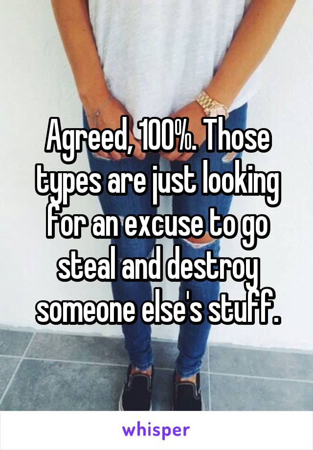 Agreed, 100%. Those types are just looking for an excuse to go steal and destroy someone else's stuff.