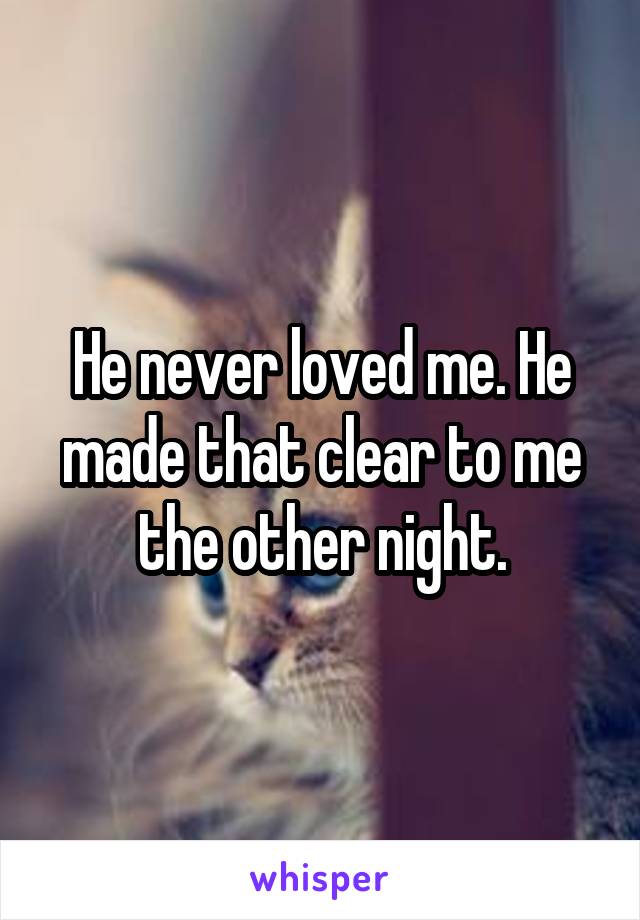 He never loved me. He made that clear to me the other night.