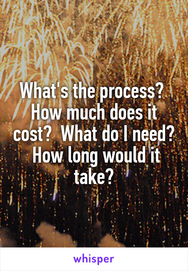 What's the process?  How much does it cost?  What do I need?  How long would it take?