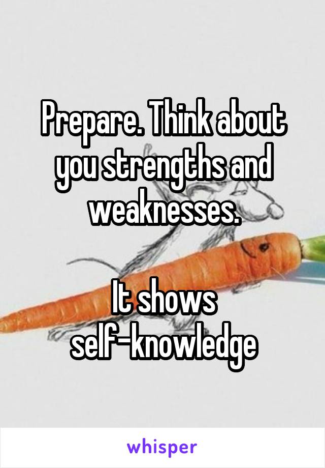 Prepare. Think about you strengths and weaknesses.

It shows self-knowledge