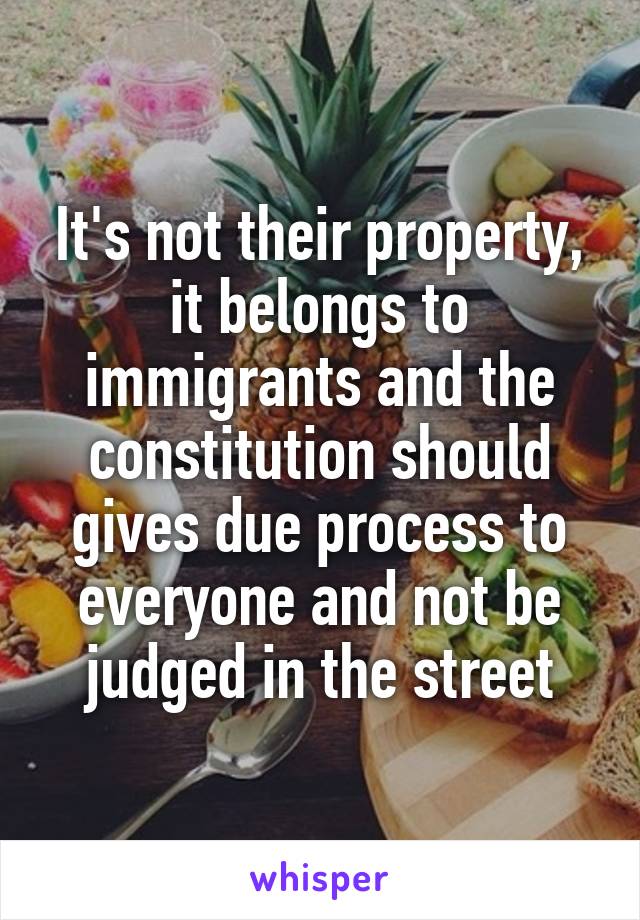 It's not their property, it belongs to immigrants and the constitution should gives due process to everyone and not be judged in the street