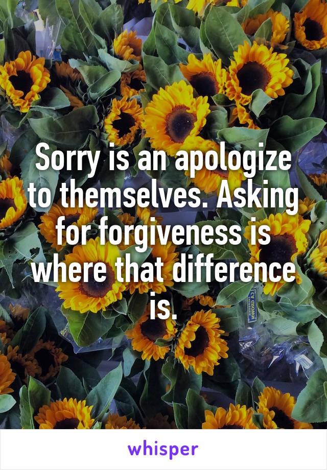 Sorry is an apologize to themselves. Asking for forgiveness is where that difference is.