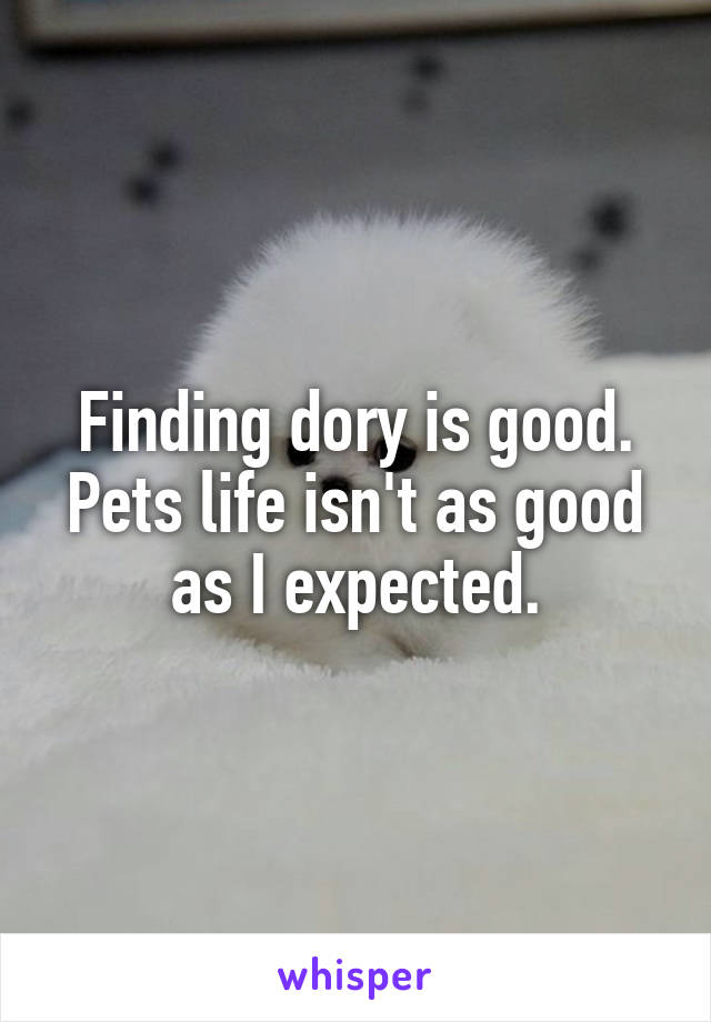 Finding dory is good. Pets life isn't as good as I expected.