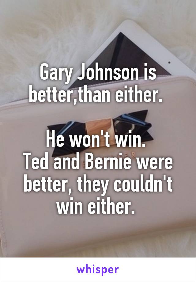 Gary Johnson is better,than either. 

He won't win. 
Ted and Bernie were better, they couldn't win either. 