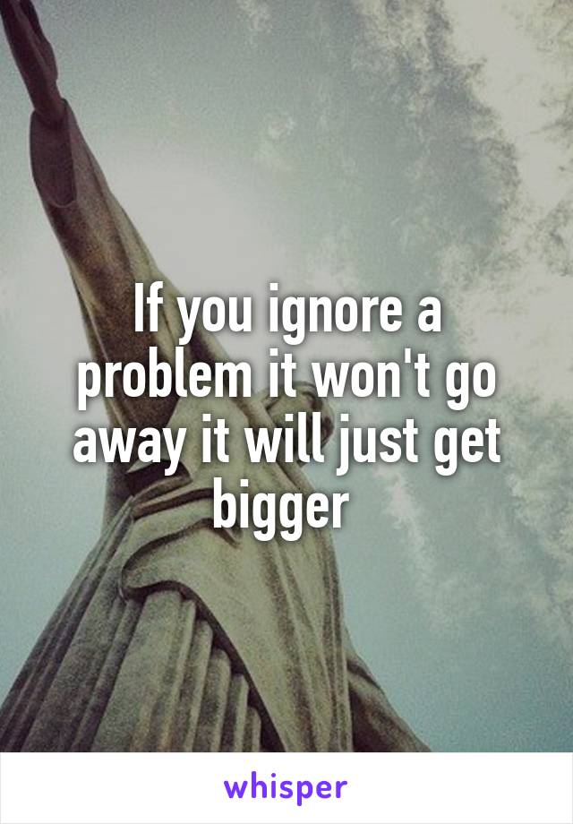 If you ignore a problem it won't go away it will just get bigger 
