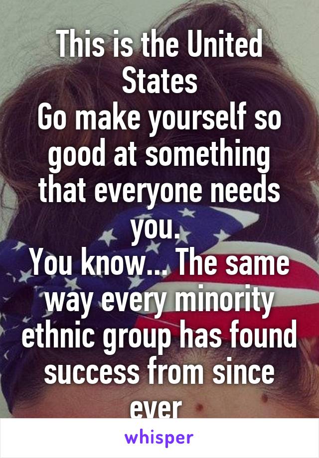 This is the United States
Go make yourself so good at something that everyone needs you. 
You know... The same way every minority ethnic group has found success from since ever 