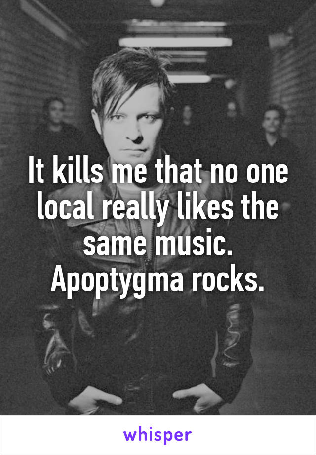 It kills me that no one local really likes the same music. Apoptygma rocks.