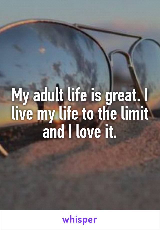 My adult life is great. I live my life to the limit and I love it.