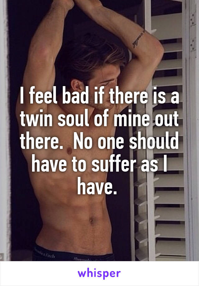 I feel bad if there is a twin soul of mine out there.  No one should have to suffer as I have. 