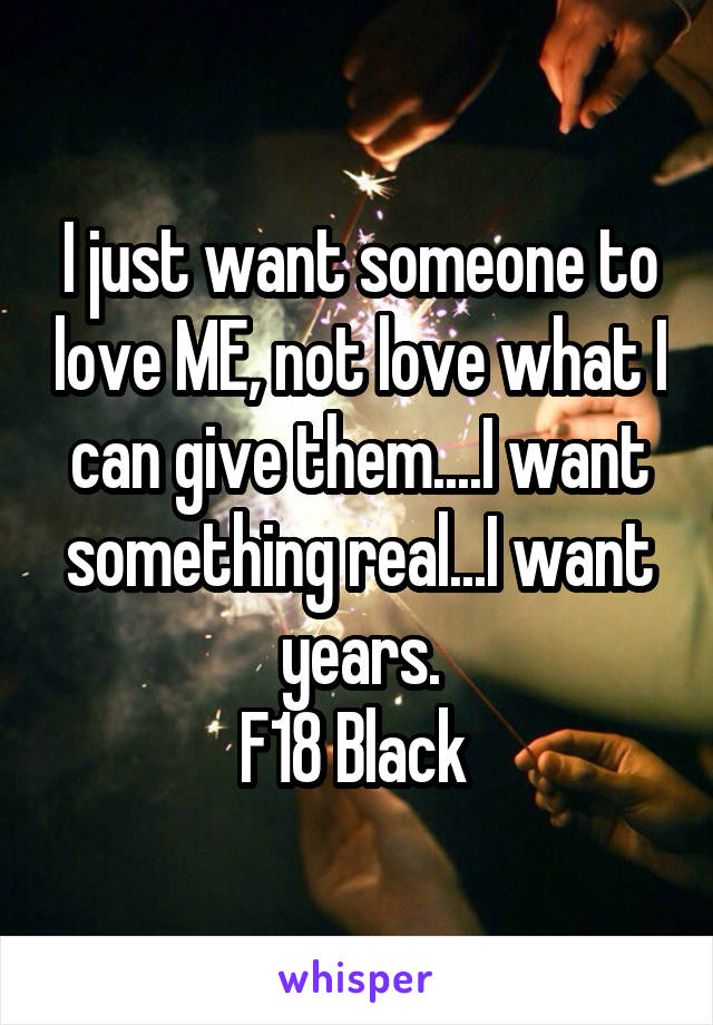 I just want someone to love ME, not love what I can give them....I want something real...I want years.
F18 Black 