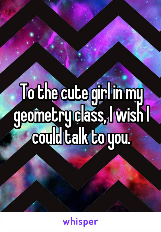 To the cute girl in my geometry class, I wish I could talk to you.