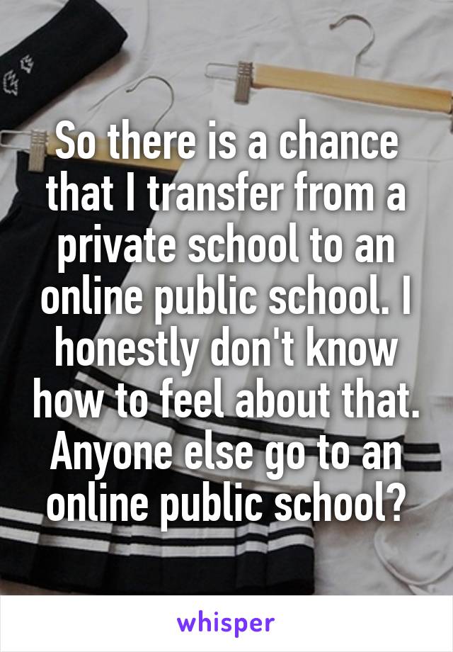 So there is a chance that I transfer from a private school to an online public school. I honestly don't know how to feel about that. Anyone else go to an online public school?