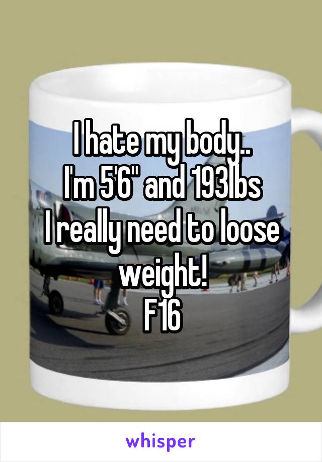 I hate my body..
I'm 5'6" and 193lbs
I really need to loose weight!
F16