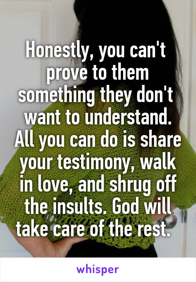 Honestly, you can't  prove to them something they don't  want to understand. All you can do is share your testimony, walk in love, and shrug off the insults. God will take care of the rest.  