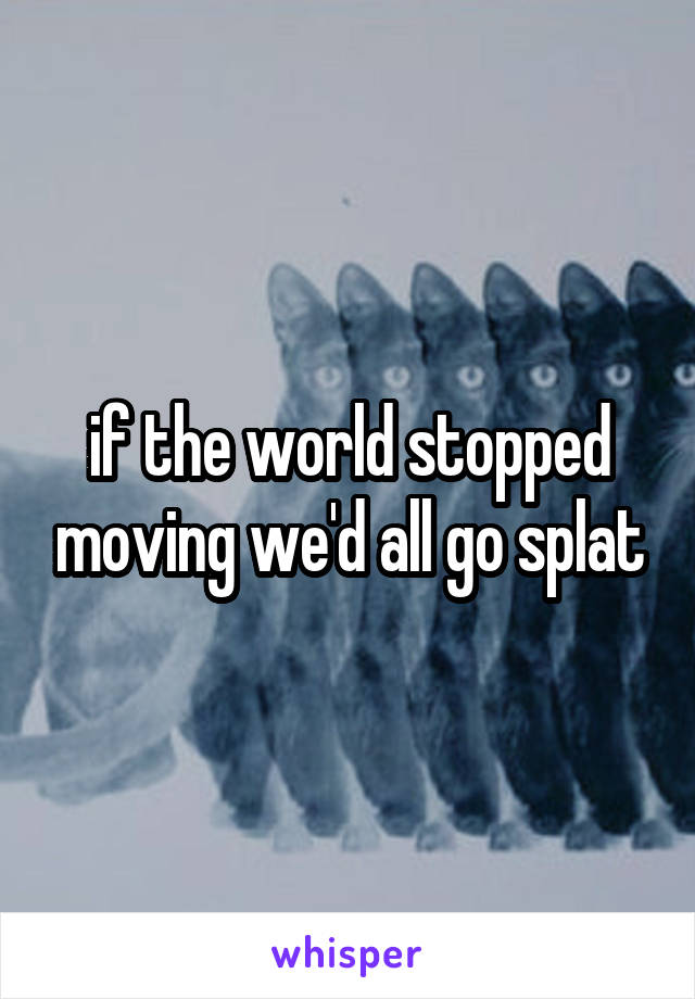 if the world stopped moving we'd all go splat
