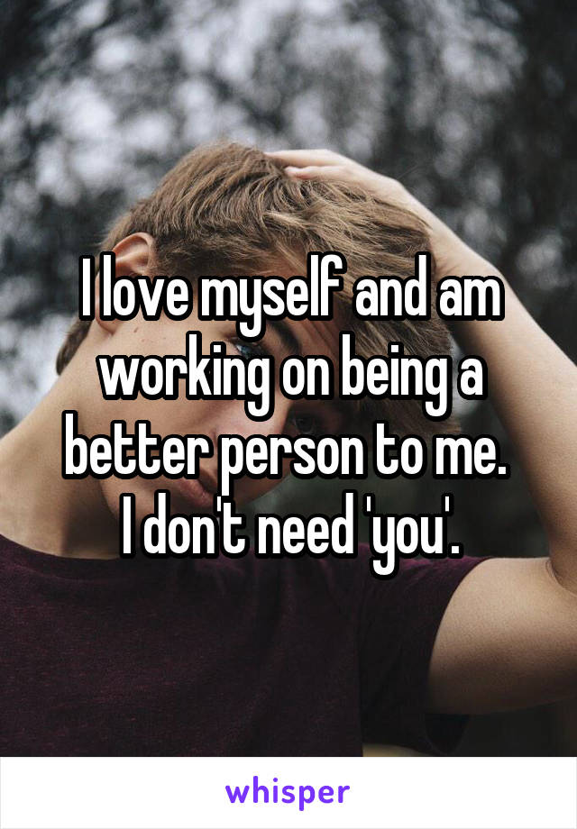 I love myself and am working on being a better person to me. 
I don't need 'you'.