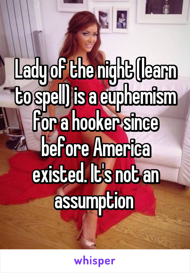 Lady of the night (learn to spell) is a euphemism for a hooker since before America existed. It's not an assumption 