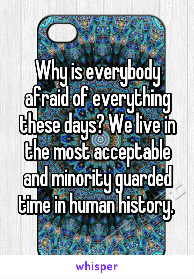 Why is everybody afraid of everything these days? We live in the most acceptable and minority guarded time in human history. 