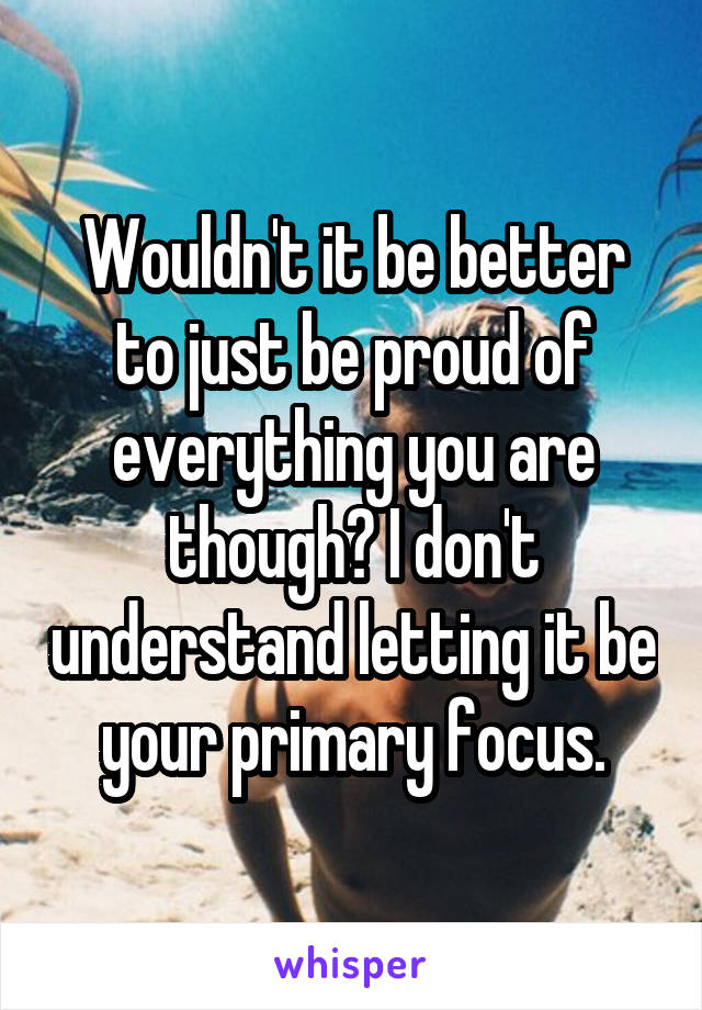 Wouldn't it be better to just be proud of everything you are though? I don't understand letting it be your primary focus.