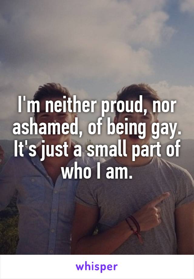I'm neither proud, nor ashamed, of being gay. It's just a small part of who I am.
