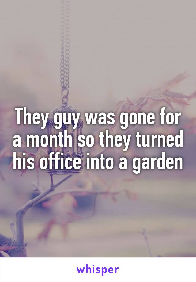 They guy was gone for a month so they turned his office into a garden