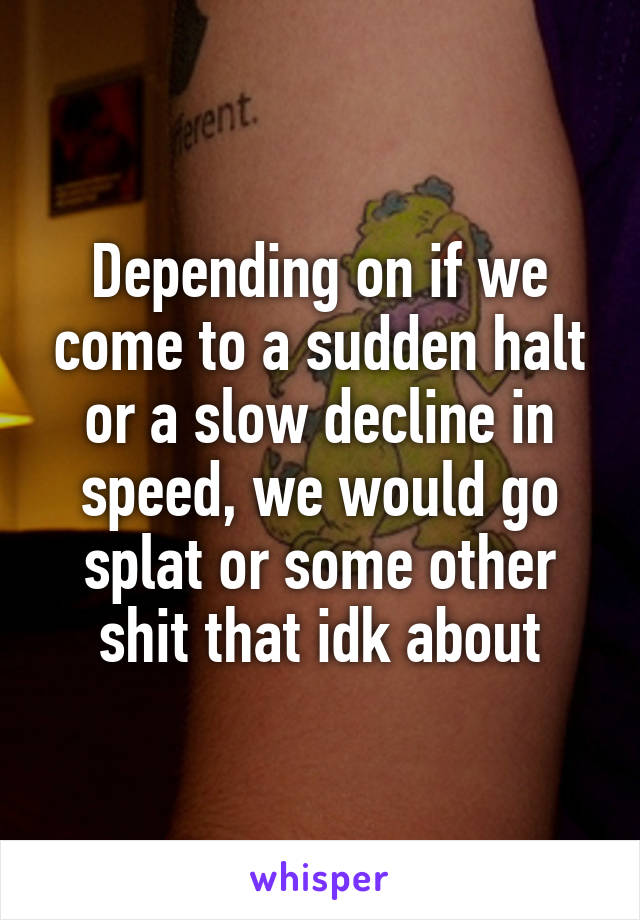 Depending on if we come to a sudden halt or a slow decline in speed, we would go splat or some other shit that idk about