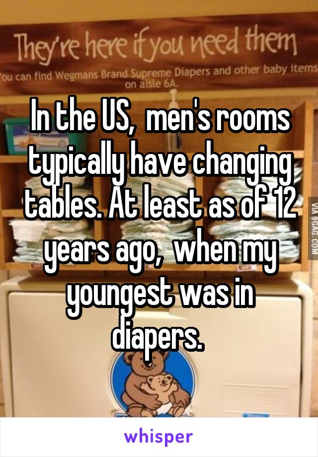 In the US,  men's rooms typically have changing tables. At least as of 12 years ago,  when my youngest was in diapers. 