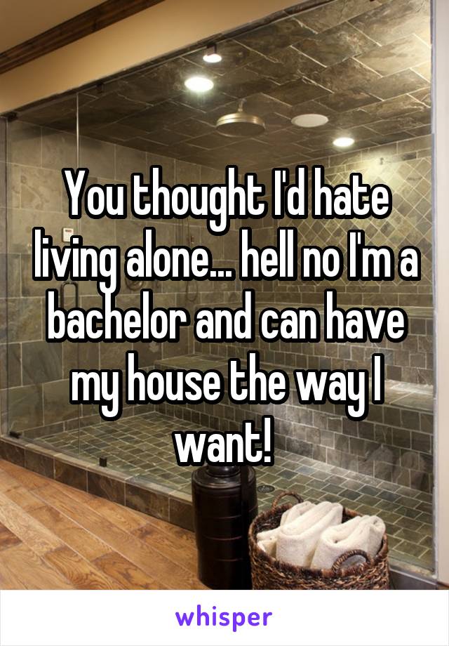 You thought I'd hate living alone... hell no I'm a bachelor and can have my house the way I want! 