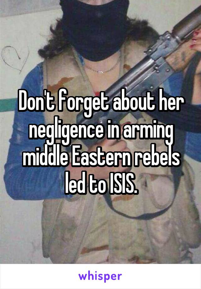 Don't forget about her negligence in arming middle Eastern rebels led to ISIS.