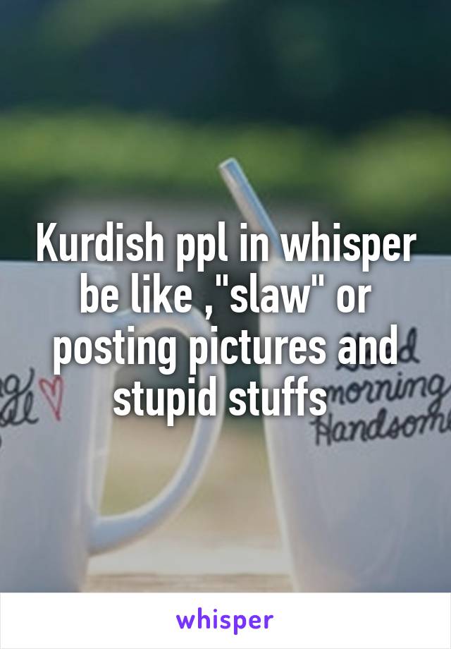 Kurdish ppl in whisper be like ,"slaw" or posting pictures and stupid stuffs 