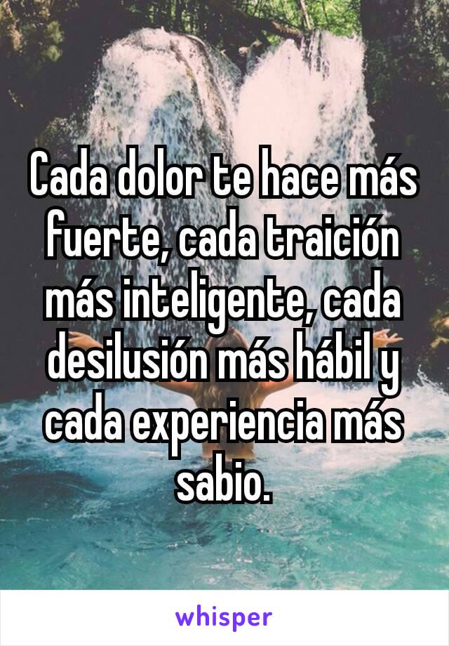 Cada dolor te hace más fuerte, cada traición más inteligente, cada desilusión más hábil y cada experiencia más sabio.