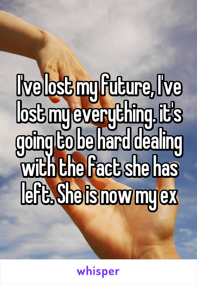 I've lost my future, I've lost my everything. it's going to be hard dealing with the fact she has left. She is now my ex