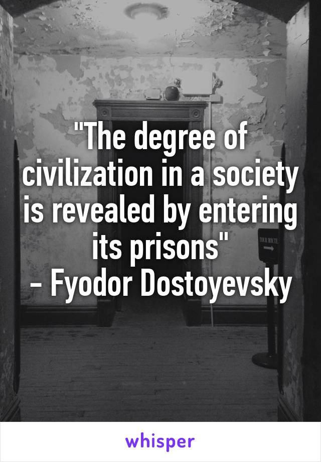 "The degree of civilization in a society is revealed by entering its prisons"
- Fyodor Dostoyevsky
