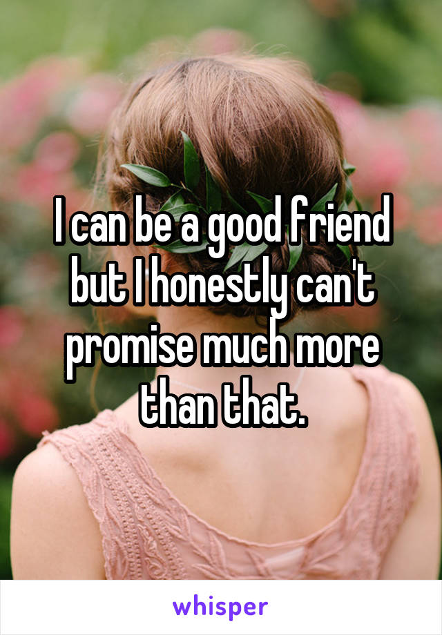 I can be a good friend but I honestly can't promise much more than that.