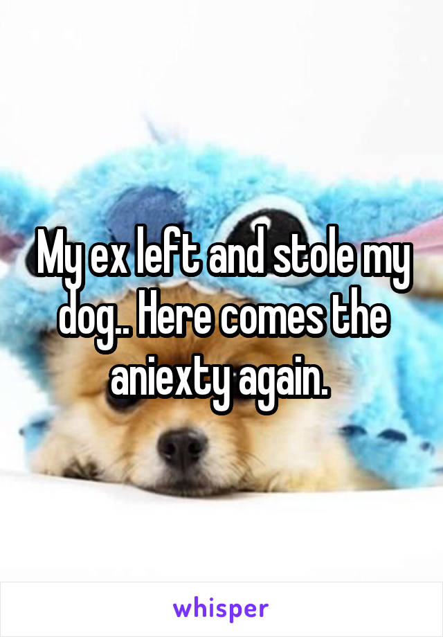 My ex left and stole my dog.. Here comes the aniexty again. 