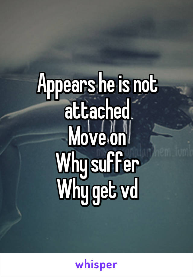 Appears he is not attached
Move on
Why suffer
Why get vd