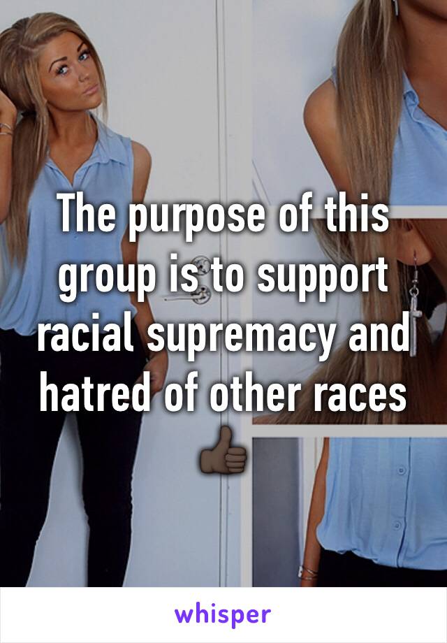 The purpose of this group is to support racial supremacy and hatred of other races 👍🏿