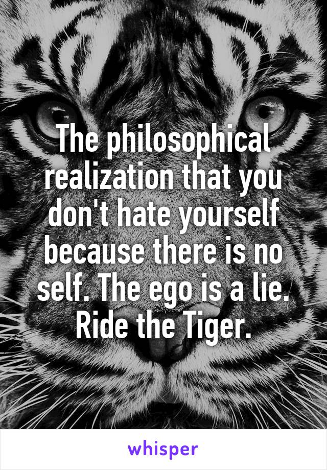 The philosophical realization that you don't hate yourself because there is no self. The ego is a lie. Ride the Tiger.