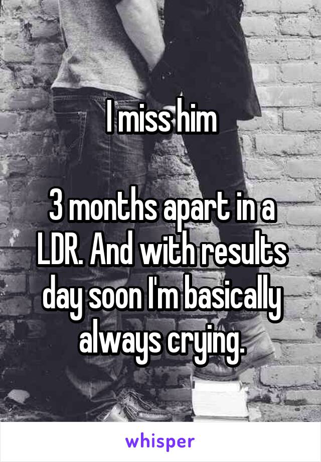 I miss him

3 months apart in a LDR. And with results day soon I'm basically always crying.