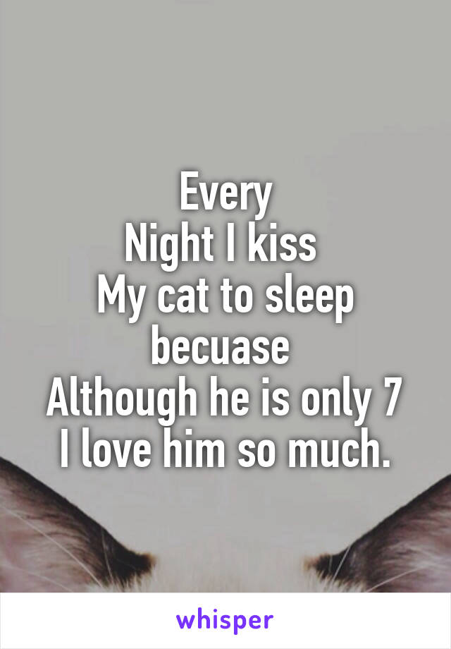 Every
Night I kiss 
My cat to sleep becuase 
Although he is only 7
I love him so much.