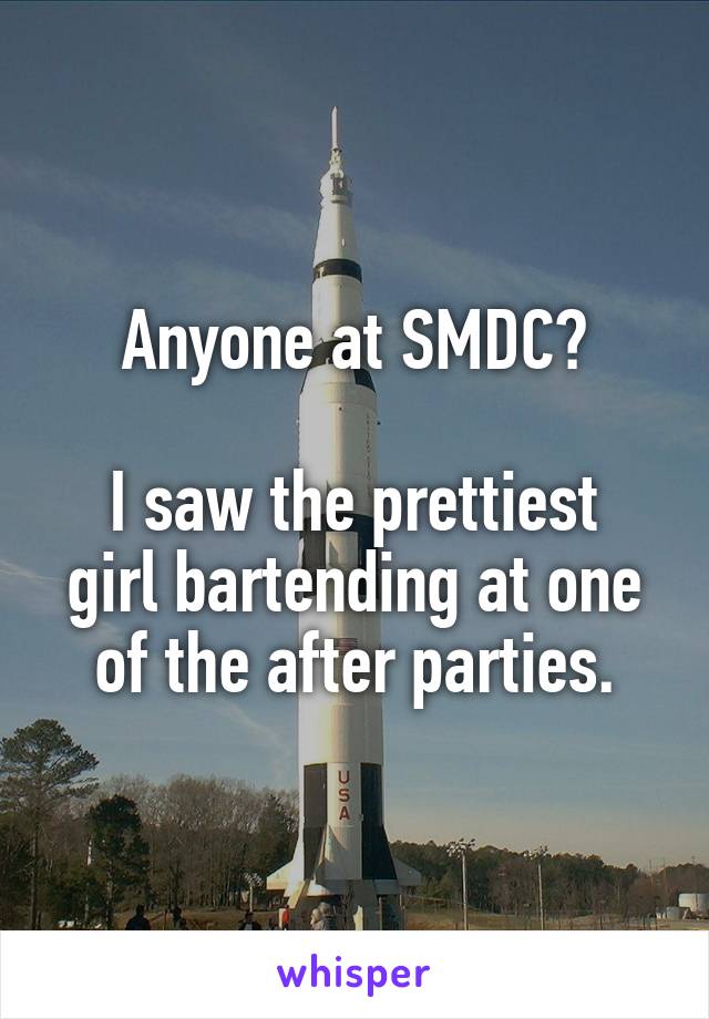 Anyone at SMDC?

I saw the prettiest girl bartending at one of the after parties.